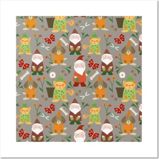 Pet Gnomes Pattern Grey Posters and Art